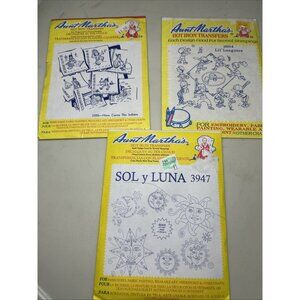 3 Aunt Martha's Hot Iron Transfers 3355 Indians 3804 Lil Leaguer 3947 Sol Luna